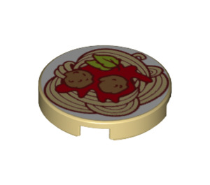 LEGO Tan Tile 2 x 2 Round with Spaghetti and Meatballs with Bottom Stud Holder (14769 / 65015)