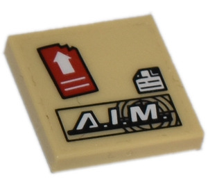 LEGO Tan Tile 2 x 2 with A.I.M and Red Label with White Arrow Sticker with Groove (3068)