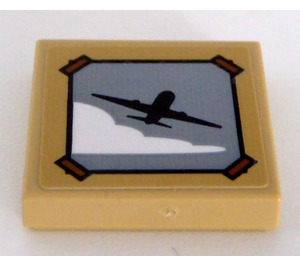 LEGO Zandbruin Tegel 2 x 2 met Airplane Picture Sticker met groef (3068)