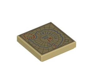 LEGO Tan Tile 2 x 2 with Antarctica Map with Groove (3068)