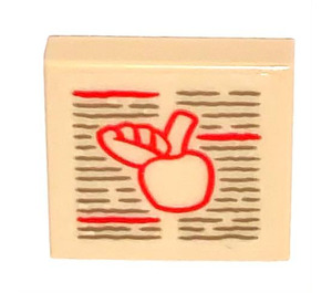 LEGO Tan Tile 2 x 2 with Artifacts Description - Apple Sticker with Groove (3068)