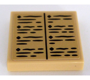 LEGO Tan Tile 2 x 2 with Black Writing Lines Sticker with Groove (3068)