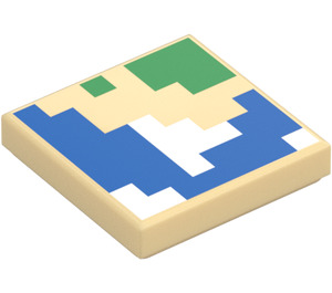 LEGO Tan Tile 2 x 2 with Blue and Green Pixels with Groove (1005 / 3068)