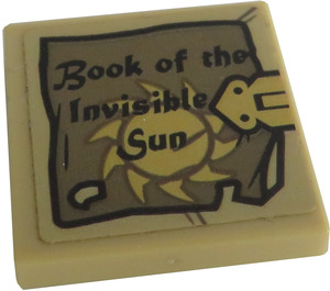 LEGO Tan Tile 2 x 2 with 'Book of the Invisible Sun' and Book Clasp Sticker with Groove (3068)