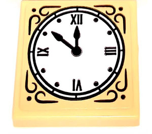LEGO Tan Tile 2 x 2 with Clock Sticker with Groove (3068)