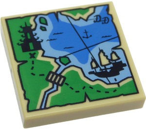 LEGO Beige Fliese 2 x 2 mit Coastal Map mit Nut (3068 / 34888)