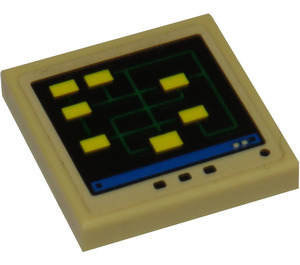 LEGO Tan Tile 2 x 2 with Computer Screen with Green Lines and Yellow Boxes Sticker with Groove (3068)