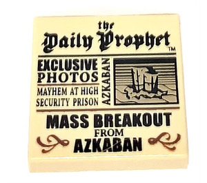 LEGO Beige Fliese 2 x 2 mit "Daily Prophet", "Exclusive Photos", und "MASS BREAKOUT aus AZKABAN" mit Nut (3068 / 92770)