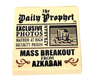 LEGO Tan Tile 2 x 2 with "Daily Prophet", "Exclusive Photos", and "MASS BREAKOUT FROM AZKABAN" with Groove (3068 / 92770)