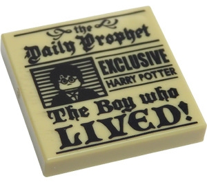 LEGO Tan Tile 2 x 2 with Daily Prophet "The Boy who LIVED!" Decoration with Groove (3068 / 39616)