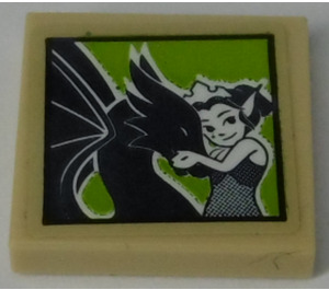 LEGO Tan Tile 2 x 2 with Dragon and Rosalyn Nightshade Sticker with Groove (3068)