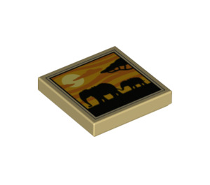 LEGO Tan Tile 2 x 2 with Elephants Silhouettes with Groove (3068 / 75504)