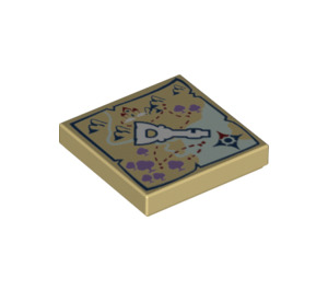 LEGO Beige Fliese 2 x 2 mit Elves Map und Schlüssel mit Nut (3068 / 20306)