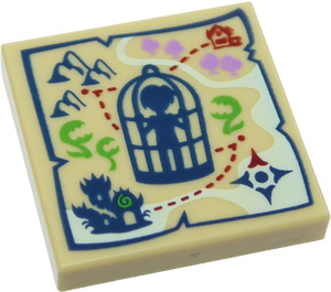 LEGO Tan Tile 2 x 2 with Elves Map with Cage with Groove (3068 / 31814)