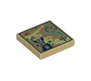 LEGO Tan Tile 2 x 2 with Elves map with Groove (3068 / 36895)