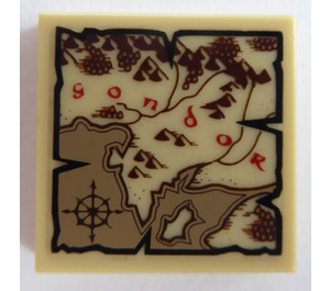 LEGO Tan Tile 2 x 2 with 'Gondor' Map Sticker with Groove (3068)