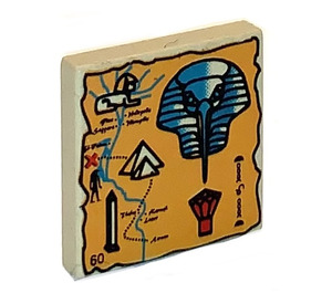 LEGO Beige Flise 2 x 2 med Hieroglyphs og Map med rille (3068)