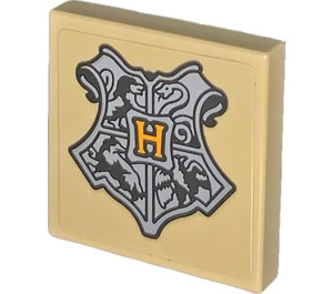 LEGO Tan Tile 2 x 2 with Hogwarts Crest Sticker with Groove (3068)