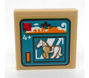 LEGO Tan Tile 2 x 2 with Horse Sticker with Groove (3068)