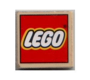 LEGO Beige Fliese 2 x 2 mit LEGO Logo Aufkleber mit Nut (3068)