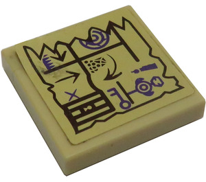 LEGO Tan Tile 2 x 2 with Map Arrows, Exclamation Mark, Key and Jail Door Sticker with Groove (3068)