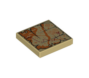 LEGO Tan Tile 2 x 2 with Map of River and Mountains with Groove (3068 / 34441)