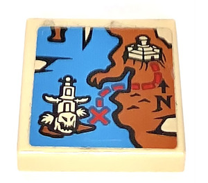 LEGO Tan Tile 2 x 2 with Map Sticker with Groove (3068)
