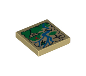LEGO Tan Tile 2 x 2 with Map to Temple with Compass with Groove (3068 / 63403)
