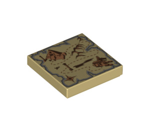 LEGO Beige Fliese 2 x 2 mit Map mit Nut (94321 / 95461)