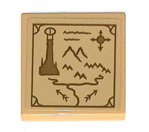 LEGO Tan Tile 2 x 2 with Map with Tower Barad-dûr Sticker with Groove (3068)