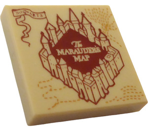 LEGO Tan Tile 2 x 2 with 'MARAUDER'S MAP' with Groove (3068)