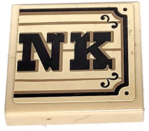 LEGO Zandbruin Tegel 2 x 2 met "NK" aan Wood Effect Sticker met groef (3068)