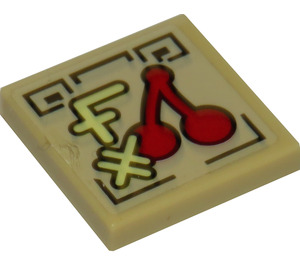 LEGO Tan Tile 2 x 2 with Red cherries Sticker with Groove (3068)