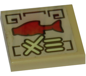 LEGO Tan Tile 2 x 2 with Red fish Sticker with Groove (3068)