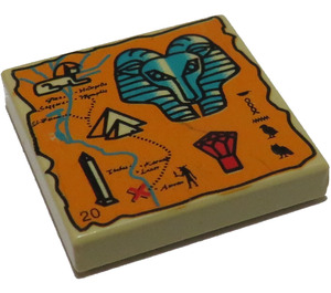 LEGO Tan Tile 2 x 2 with River Map and Hieroglyphs with Groove (3068)