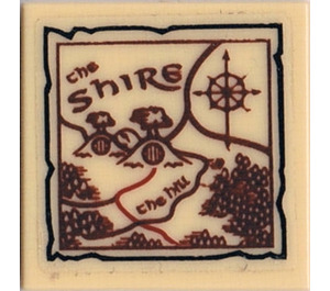 LEGO Tan Tile 2 x 2 with Shire Map Sticker with Groove (3068)