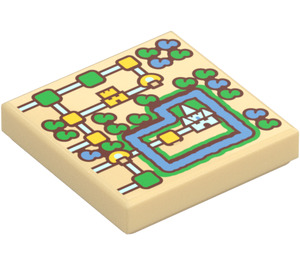 LEGO Tan Tile 2 x 2 with Super Mario Map with Castle with Groove (3068 / 103770)