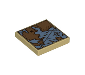 LEGO Tan Tile 2 x 2 with World Map and X with Groove (3068 / 27984)