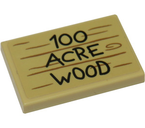 LEGO Tan Tile 2 x 3 with '100 ACRE WOOD' Sticker (26603)