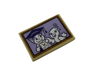 LEGO Tan Tile 2 x 3 with Bird and Bat with Graduation Mortarboard Holding a Diploma Sticker (26603)