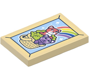 LEGO Tan Tile 2 x 3 with Cats in Basket and Rainbow Sticker (26603)