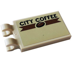 LEGO Tan Tile 2 x 3 with Horizontal Clips with CITY COFFEE (Left) Sticker (Thick Open 'O' Clips) (30350)