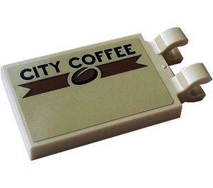 LEGO Tan Tile 2 x 3 with Horizontal Clips with CITY COFFEE (Right) Sticker (Thick Open 'O' Clips) (30350)
