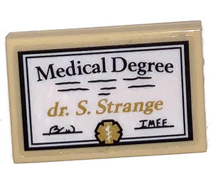 LEGO Beige Fliese 2 x 3 mit ‘Medical Degree dr. S. Strange’ Aufkleber (26603)