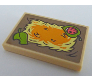 LEGO Tan Tile 2 x 3 with Straw Bed with Ladybug and Leaves at opposite corner Sticker (26603)