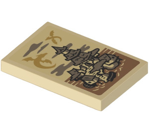 LEGO Tan Tile 2 x 3 with Temple and Dragons Picture Sticker (26603)