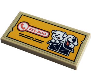 LEGO Zandbruin Tegel 2 x 4 met Phone '555-Hond' en Twee Dogs in een Doos Sticker (87079)