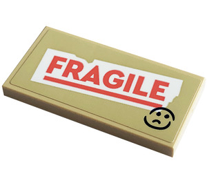 LEGO Zandbruin Tegel 2 x 4 met Rood 'FRAGILE' Sticker (87079)