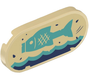 LEGO Tan Tile 2 x 4 with Rounded Ends with Fish Sticker (66857)