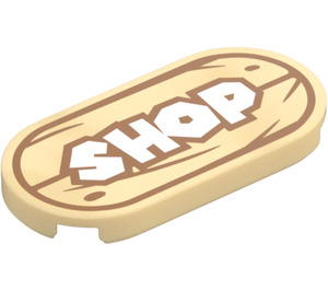 LEGO Tan Tile 2 x 4 with Rounded Ends with 'SHOP' (66857 / 105679)